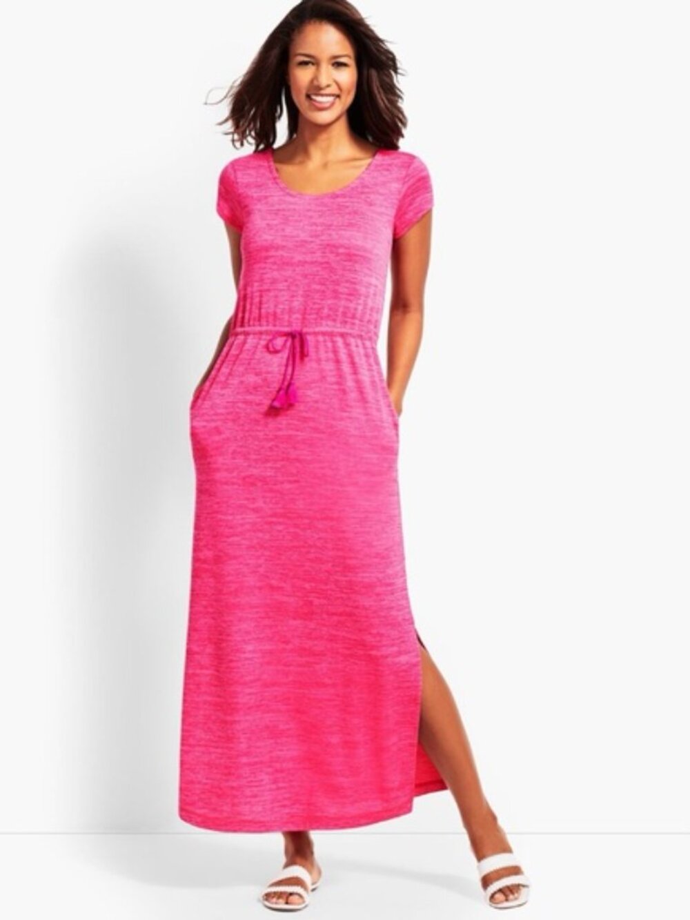 T By Talbots T Shirt Dress Womens XL Pink Crisscross Back Drawstring Midi - Picture 1 of 6